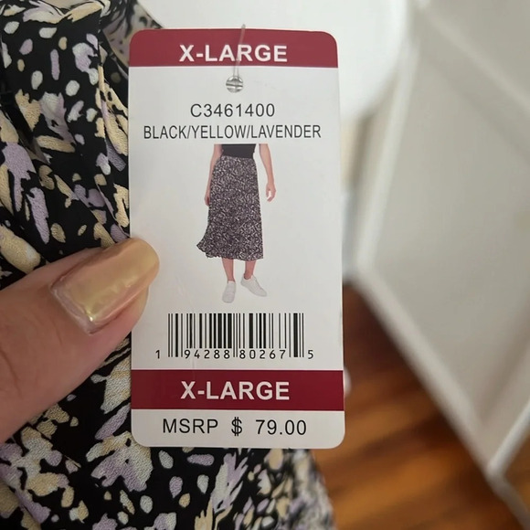 Vince Camuto Pleated Elastic Waist Circle Skirt Black/Yellow/Lavender - NWT - XL - Picture 5 of 8